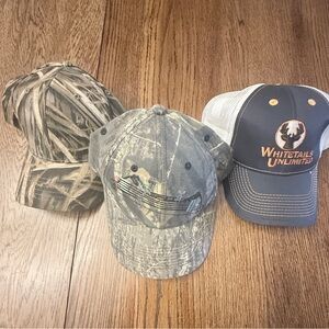 Lot of 3 Outdoorsman / Camo Hats. Bow Hunting, Whitetail Outdoors Adjustable EUC